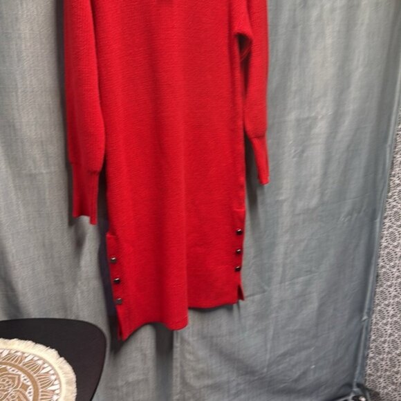 🏁 Tristan Red Knit Sweater Dress with Button Accents size medium NWT - Picture 5 of 9